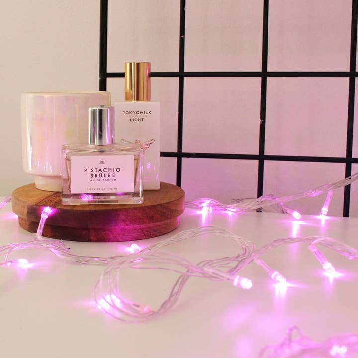 100 LED Clear Cable String Lights Plug In - Pink for wholesale on Faire