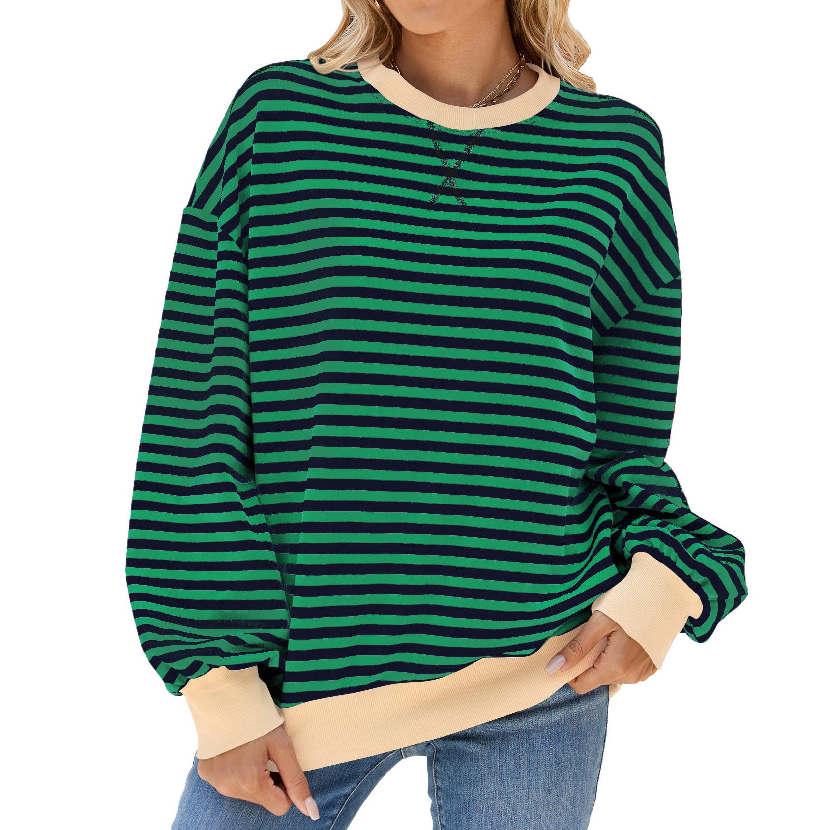 Lily Clothing - Wholesale Hoodie - Women's - CONTRASTING COLOR STRIPED LONG SLEEVE HOODIE9