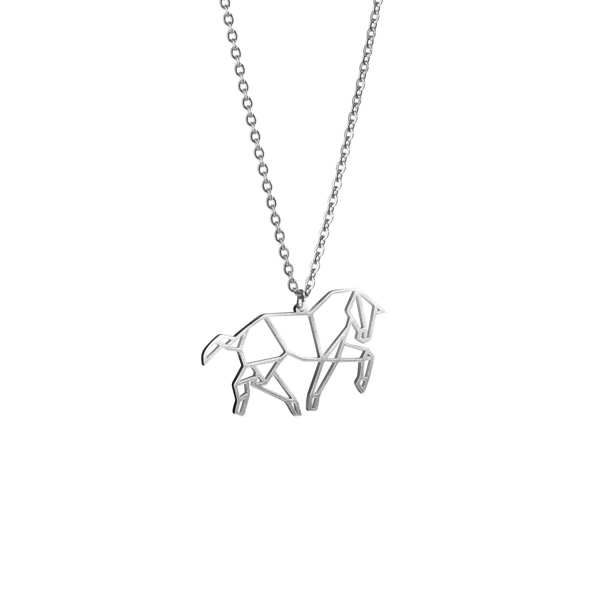 La Menagerie – wholesale Pendant/charm necklace – Horse Silver Origami Necklace1