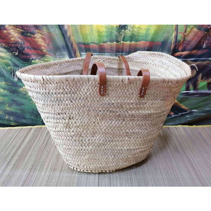 Boutique Huléti - Wholesale Beach Bag - Leather Long Handles Bag - Basket - Tote Basket - Cradle - Bassinet - Markets - Shopping - Beach - Beach - Wicker - Rattan - Natural Palm Tree2