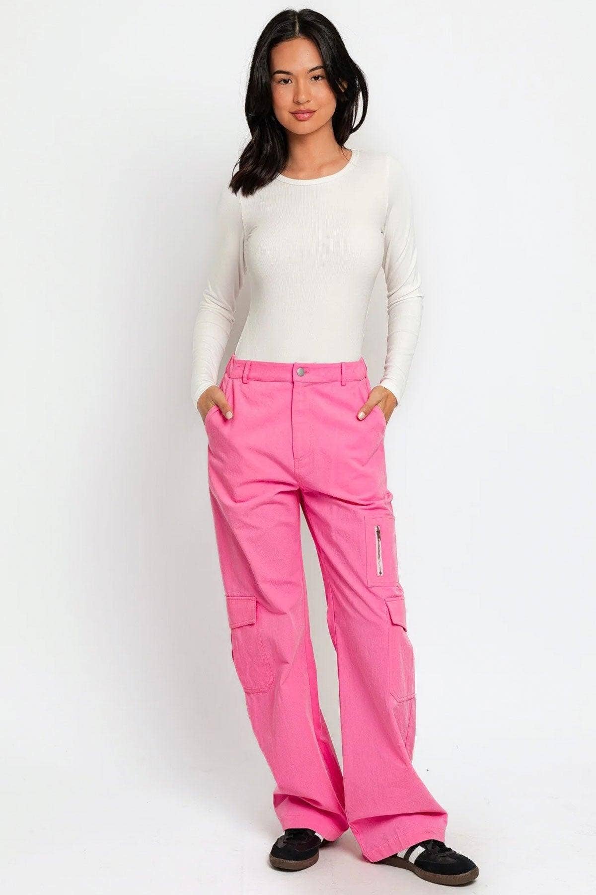 Tasha Apparel Wholesale - Wholesale Pants - Women's - High Waisted Wide Leg Pockets Cargo Pants7