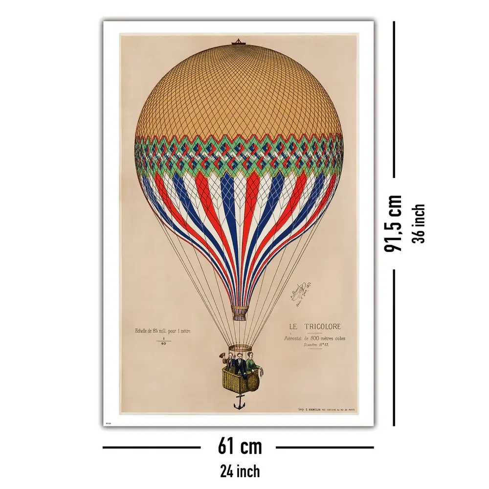 Close Up GmbH - Wholesale Poster - Poster van het luchtballon ‘Le Tricolore’ door E. Hamelin, 91,5 x 61 cm4