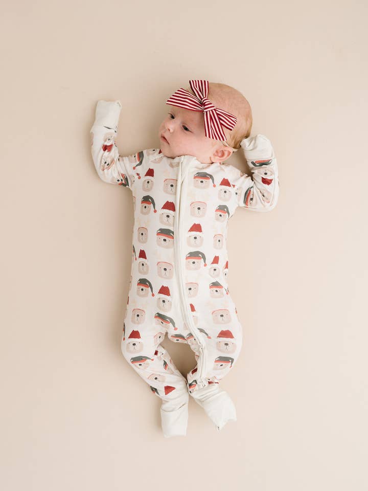 Little One Shop - Wholesale Sleepsuit - Baby - Beige Christmas Bears Bamboo Sleeper