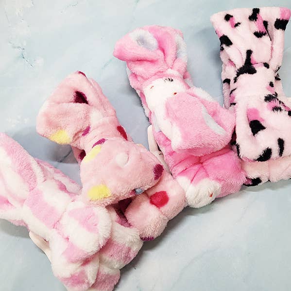 Funteze - Wholesale Spa Headband - Mix Pink Pattern Bow Spa Headband