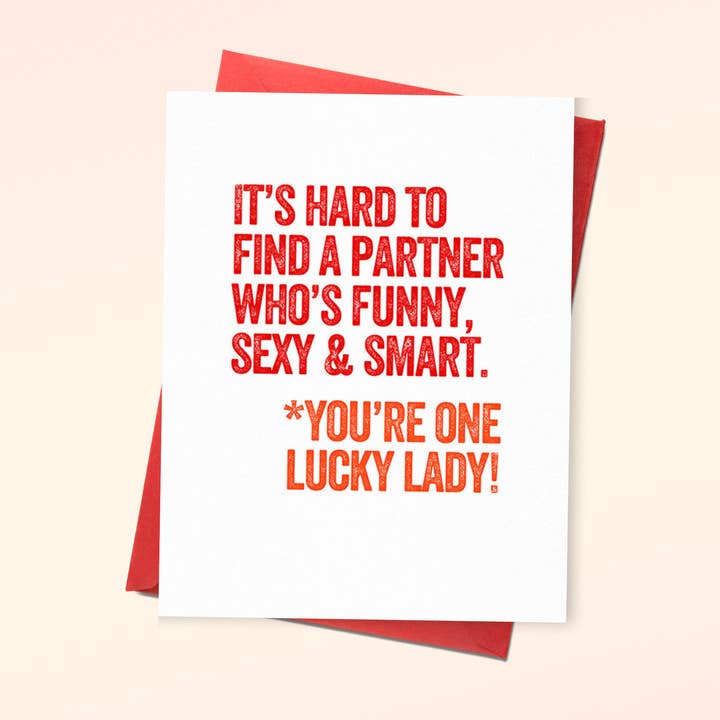 Cartão de Felicitações Engraçado para Ele – “És uma Senhora de Sorte” por atacado de Jupiloom