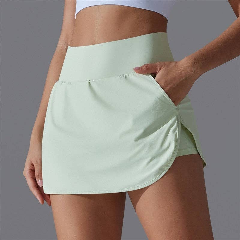 FurDecoration – wholesale Sportkjol – Dam – Enfärgad sportkjol med hög midja Faux tvådelad1