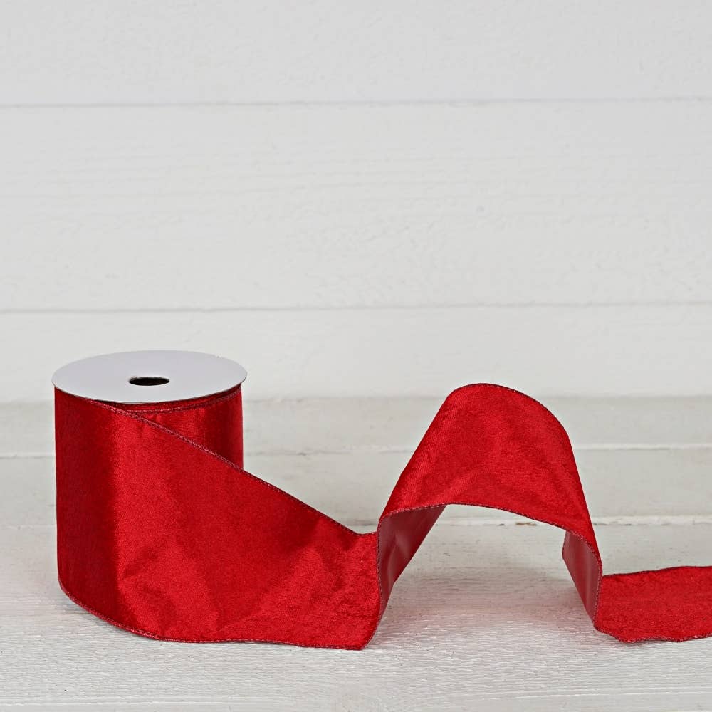 Holiday Depot Inc. - Wholesale Ribbon - Gift Wrapping - R32980-Wired Ribbon-Red Velvet w. Metallic Red back (4inW)3