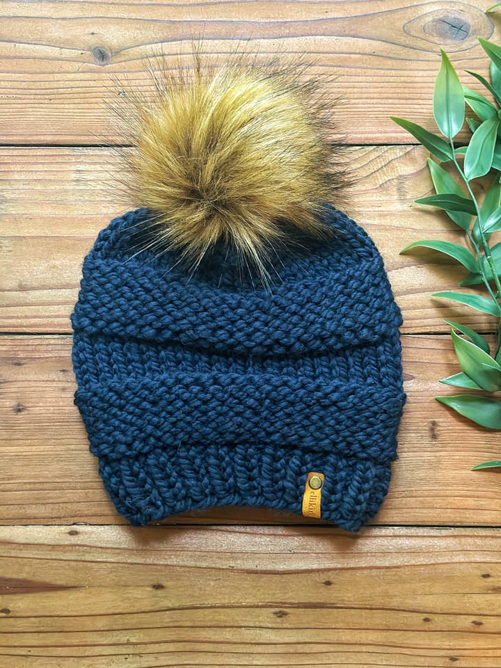 Lola Knit Beanie in Navy for wholesale by Ellikin Knits