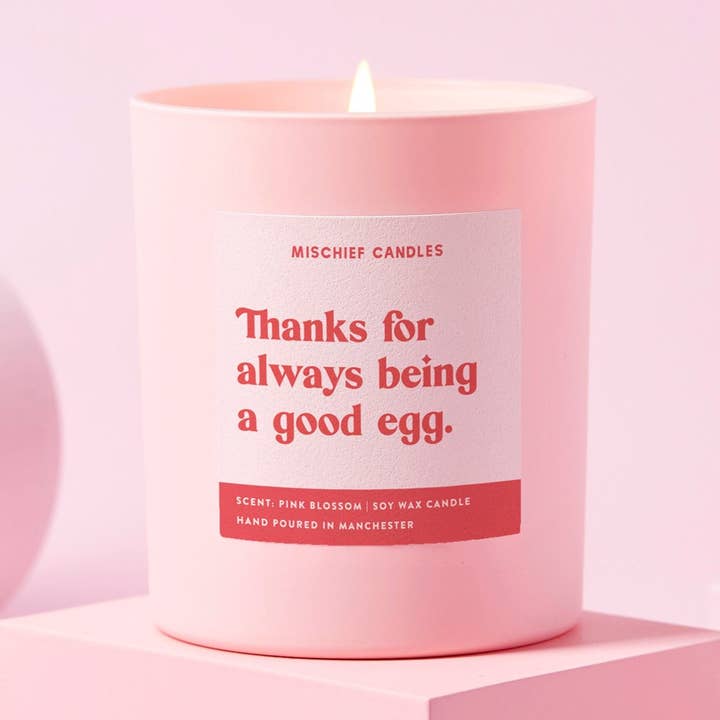 Thank You Gift Funny Soy Wax Candle Good Egg for wholesale by Mischief Candles