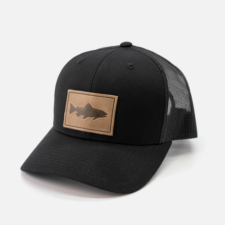 Range Leather Co. - Wholesale Trucker Hat - Unisex - Trout Hat - Leather Patch Trucker Cap