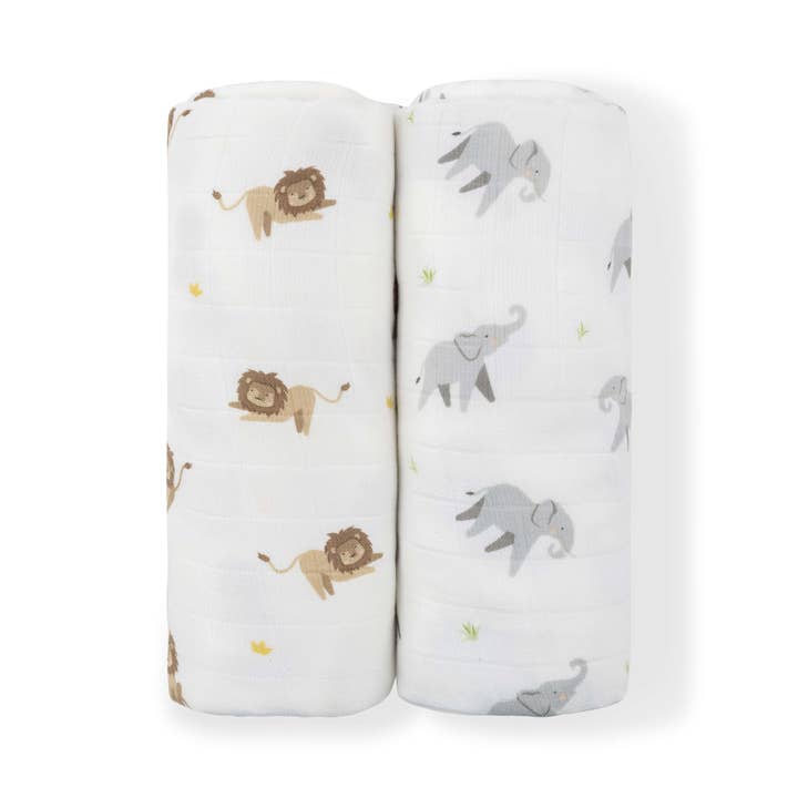 Lion & Elephant Swaddle Set (2-pack) for wholesale by bamboo little