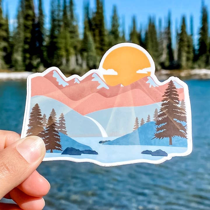 Mountain Lake Waterfall Sticker for wholesale by Aspen Designs