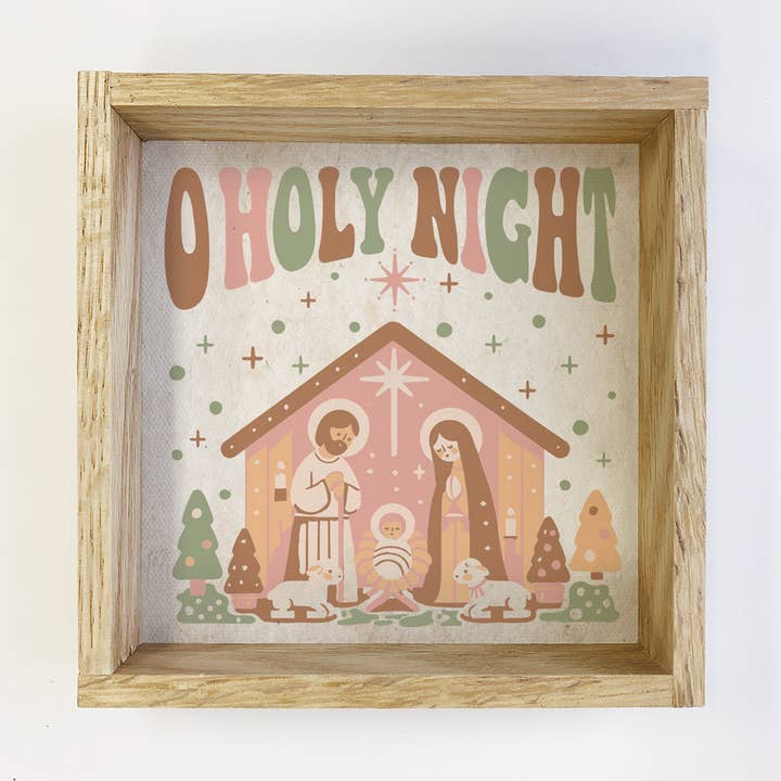 Retro O Holy Night Nativity - Retro Christmas Canvas Art for wholesale by Hangout Home
