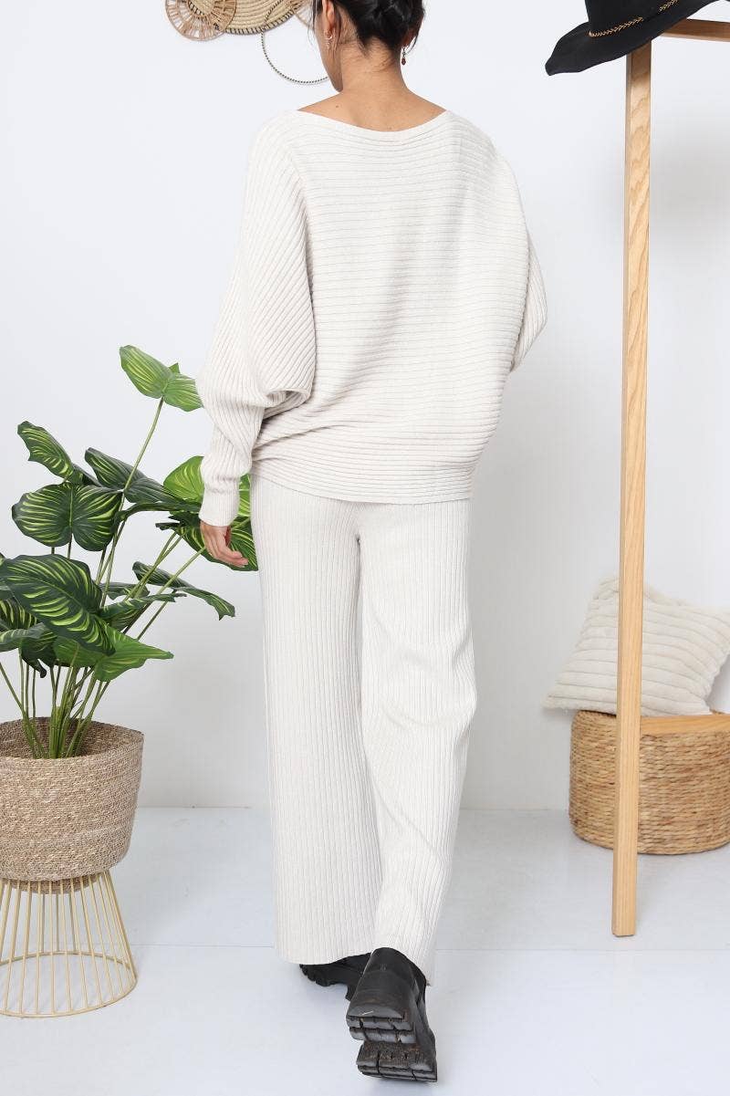 DIX-ONZE - Wholesale Top & Pant Set (NOT Loungewear) - Women's - Ribbed Fine Knit Set – Oversized Sweater & Wide-Leg Pants6