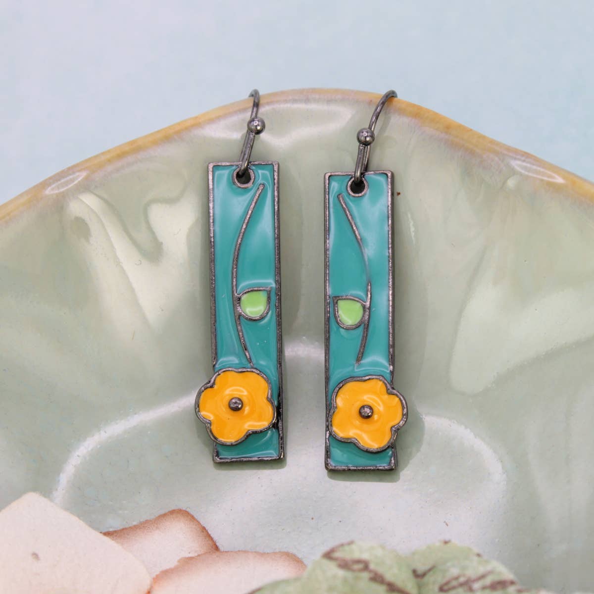 ZAD - Wholesale Dangle Earrings - Vintage Bar Silver Flower Enamel Earrings