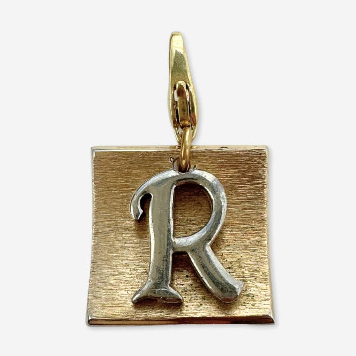 Vintage gold and silver tone "R" monogram charm for wholesale by Lulu’s Petals