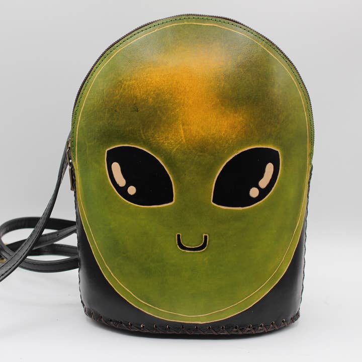 Leather alien backpack cross-body purse multi use for wholesale by Sunflower Handmade leather inc