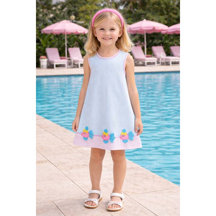 Robe trapèze rose et bleue pour fille avec appliqué poisson pour la vente par Marco and Lizzy