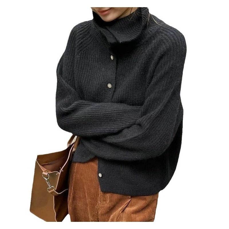 Sheer Trend – wholesale Cardigan – Women’s – Solid Color Ribbed Button Front Loose Cardigan5