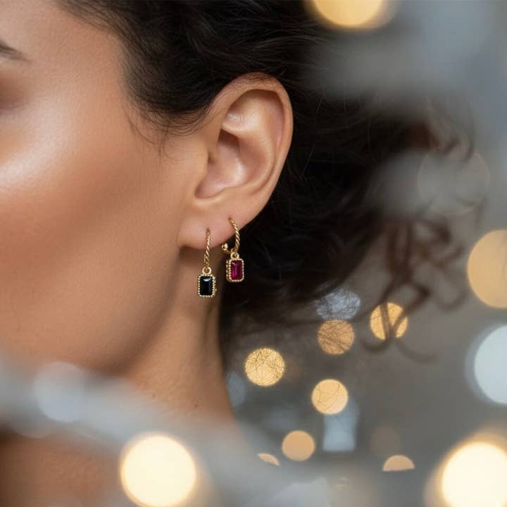 DUESTELLE ITALIA - Wholesale Huggie earrings - Petite Gem - Half hoop gold earrings with gems5