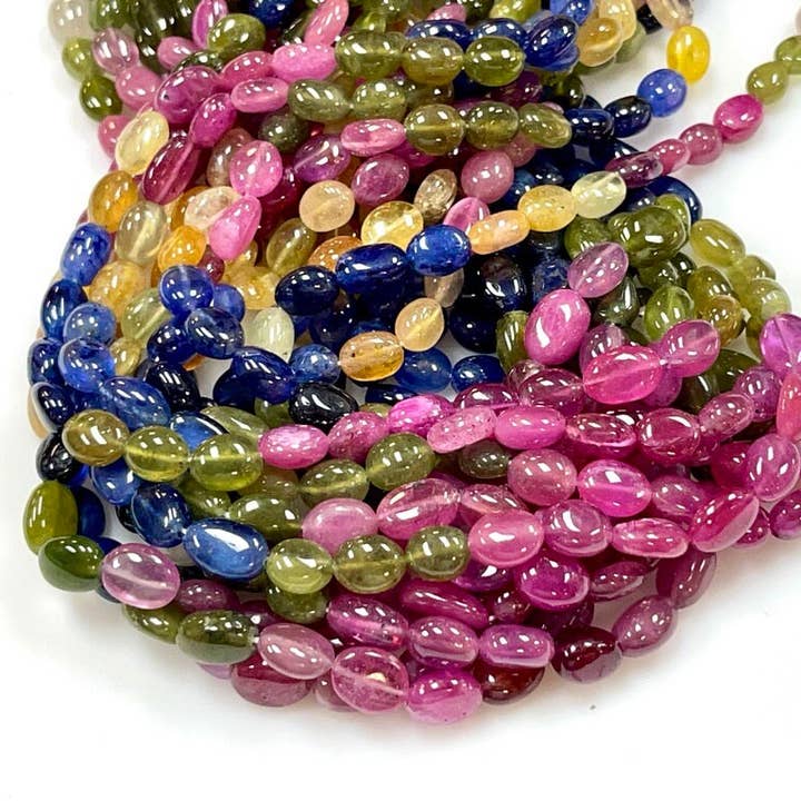 Multi Color Sapphire Gemstone AAA+ Oval Beads Strand for wholesale by TRIVENI USA INC
