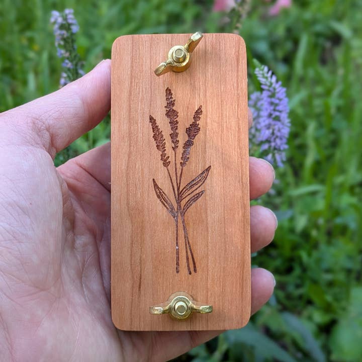 Pocket Sized Flower Press With Lavender Design for wholesale by Macon Makes