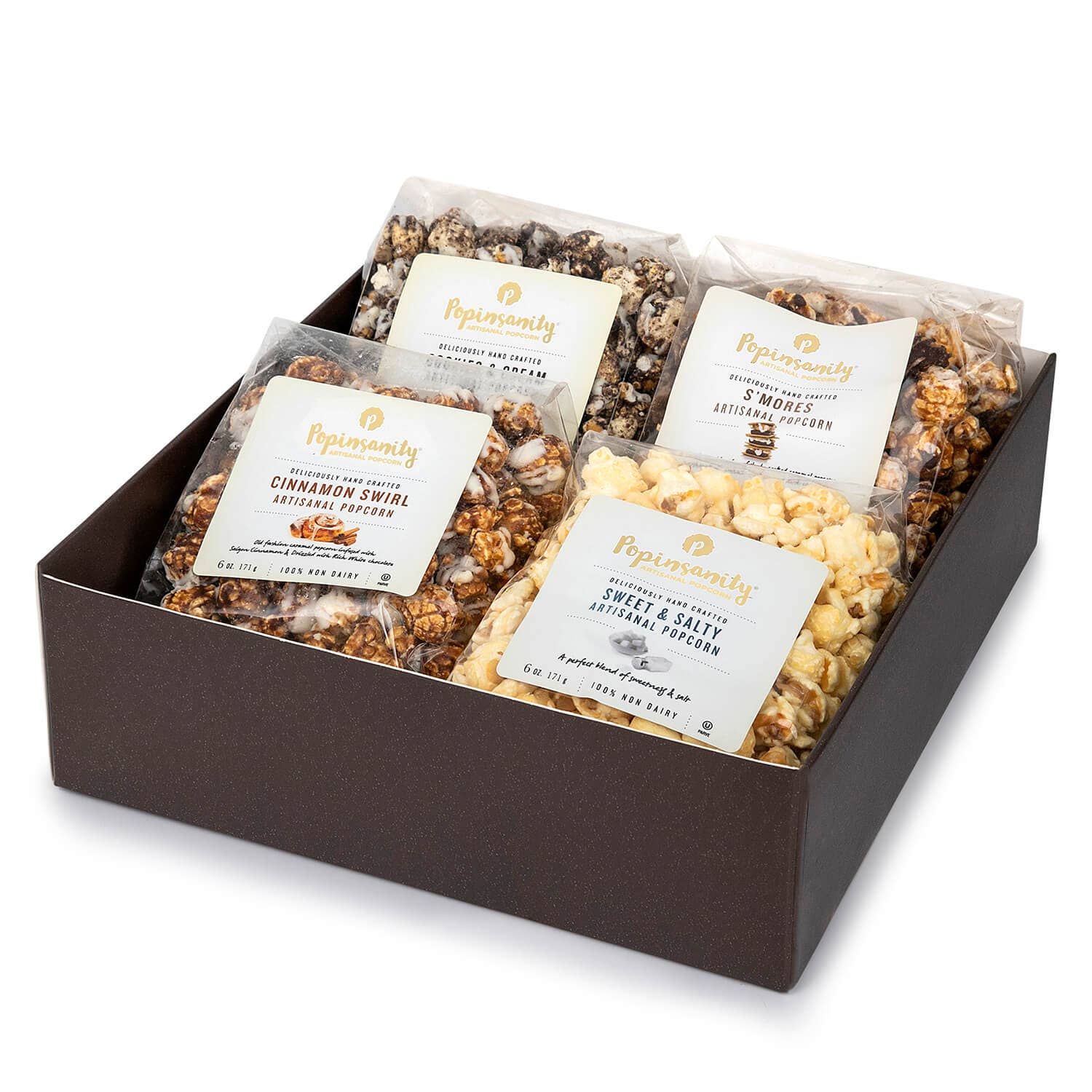 Popinsanity Popcorn & Confections – wholesale Popcorn – Gourmet Popcorn Holiday Gift Box | 4 Popular Vegan Flavors1