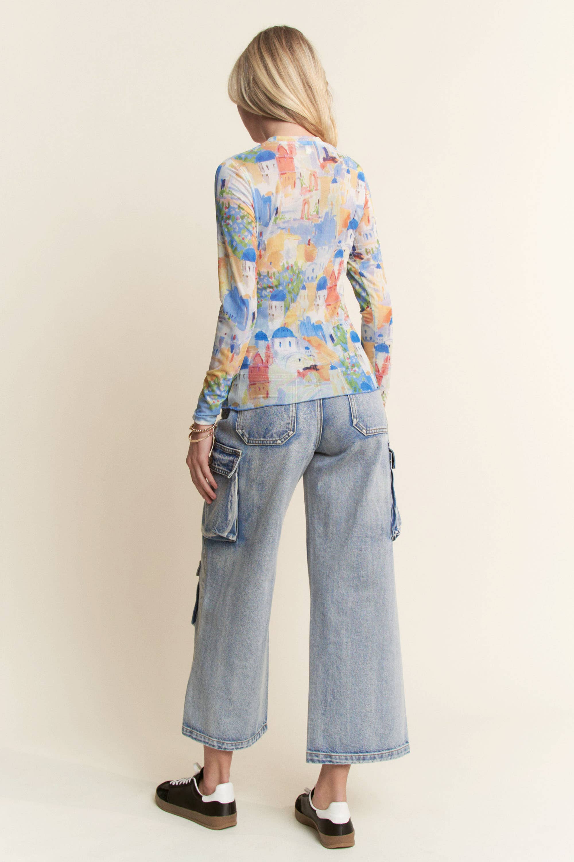 Davi & Dani – wholesale Knit top – Women's – MULTI PRINTED MESH ROUND NECK LONG SLEEVE TOP16