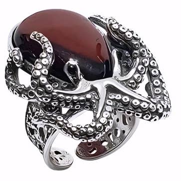 Octopus Cherry Amber Oxidized Adjustable Ring for wholesale by Amberman