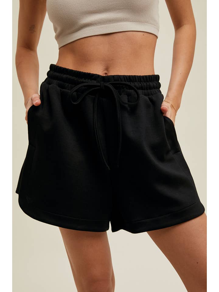 Wishlist Apparel - Wholesale Shorts - Women's - SCUBA SHORTS WITH DRAWSTRING WITH SIDE DETAIL / WL24-8656B