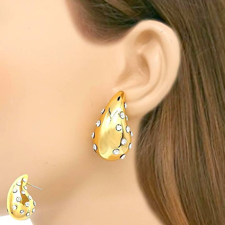 30mm Bling Tear Drop Hollow High Polished Earrings for wholesale by Diacly