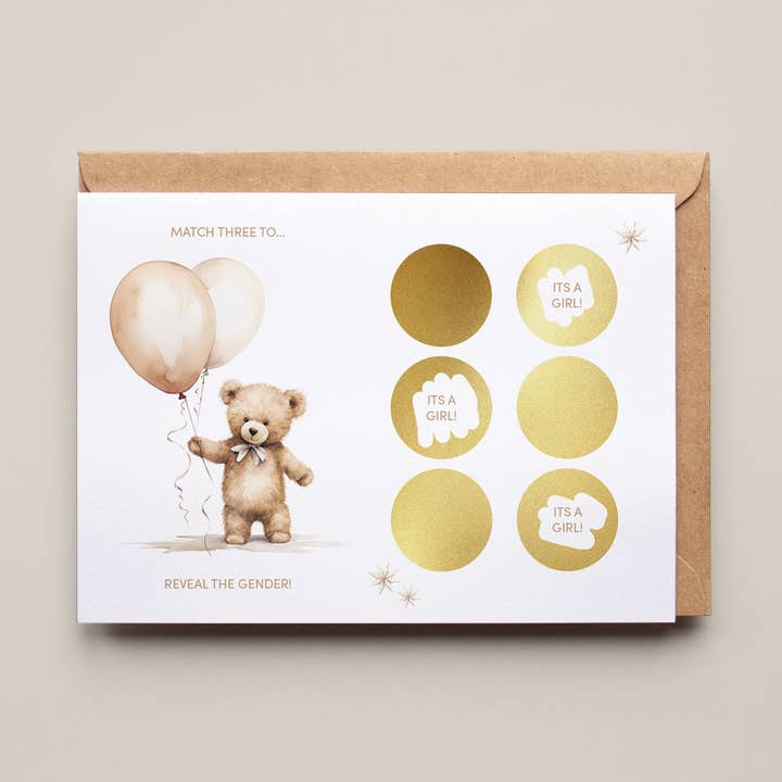 The Pinnock Collective – wholesale Baby card – Teddy Bear Gender Reveal Card0