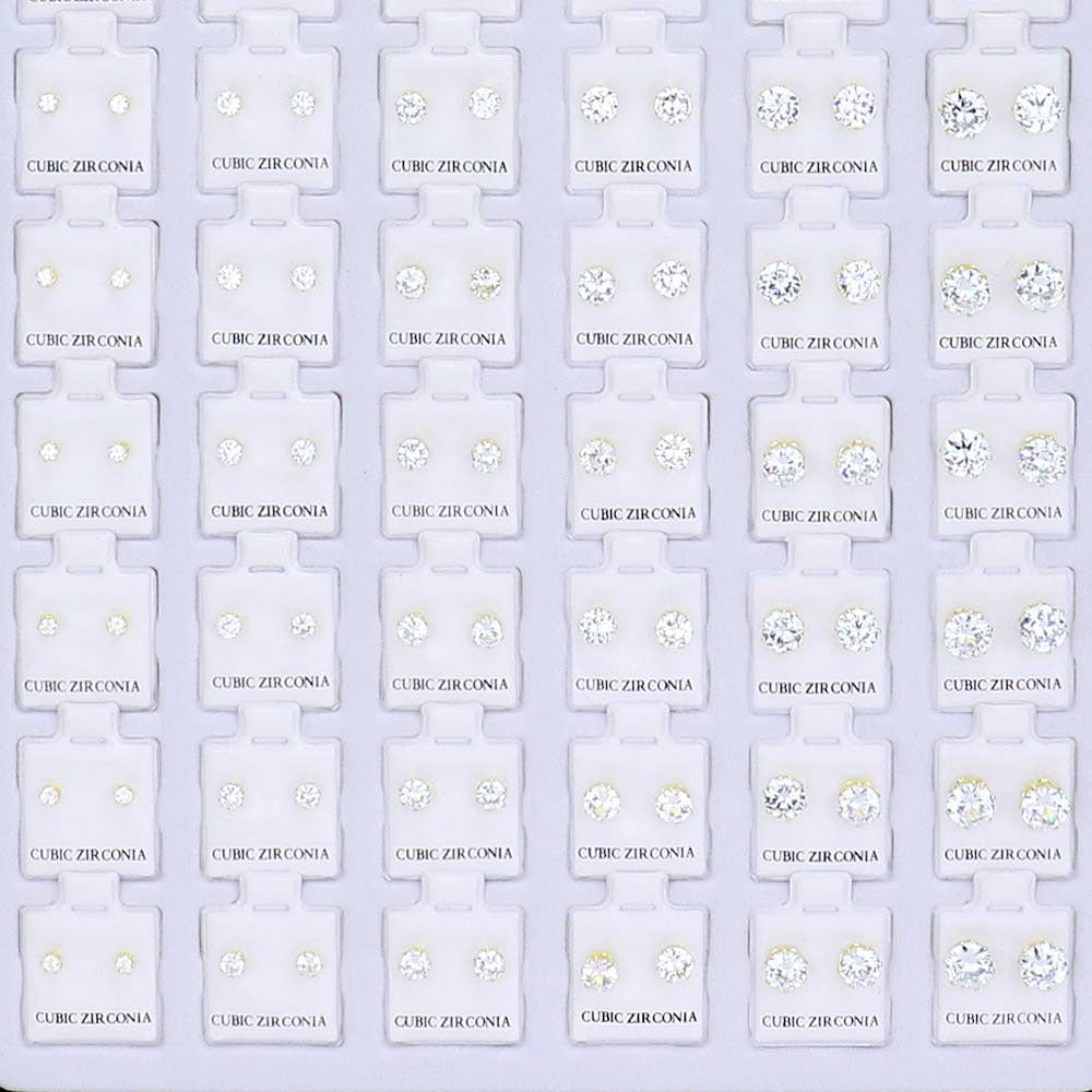 Sensibling Corp. - Wholesale Stud/Post Earrings - 72PAIRS - Round CZ Stone Stud Earrings
1