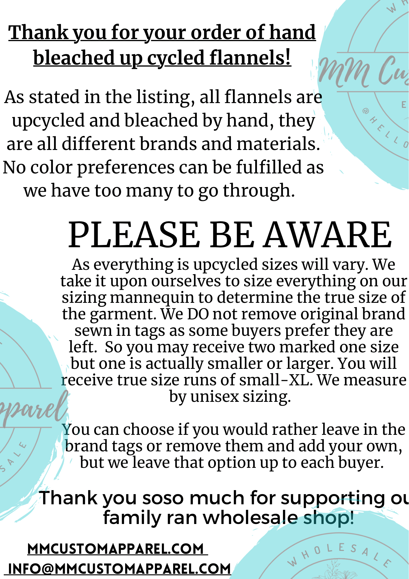 MM Custom Apparel - Wholesale Button Down Shirt - Women's - BLEACHED FLANNEL PLUS SIZE(1x/2x some 3x) UPCYCLED4