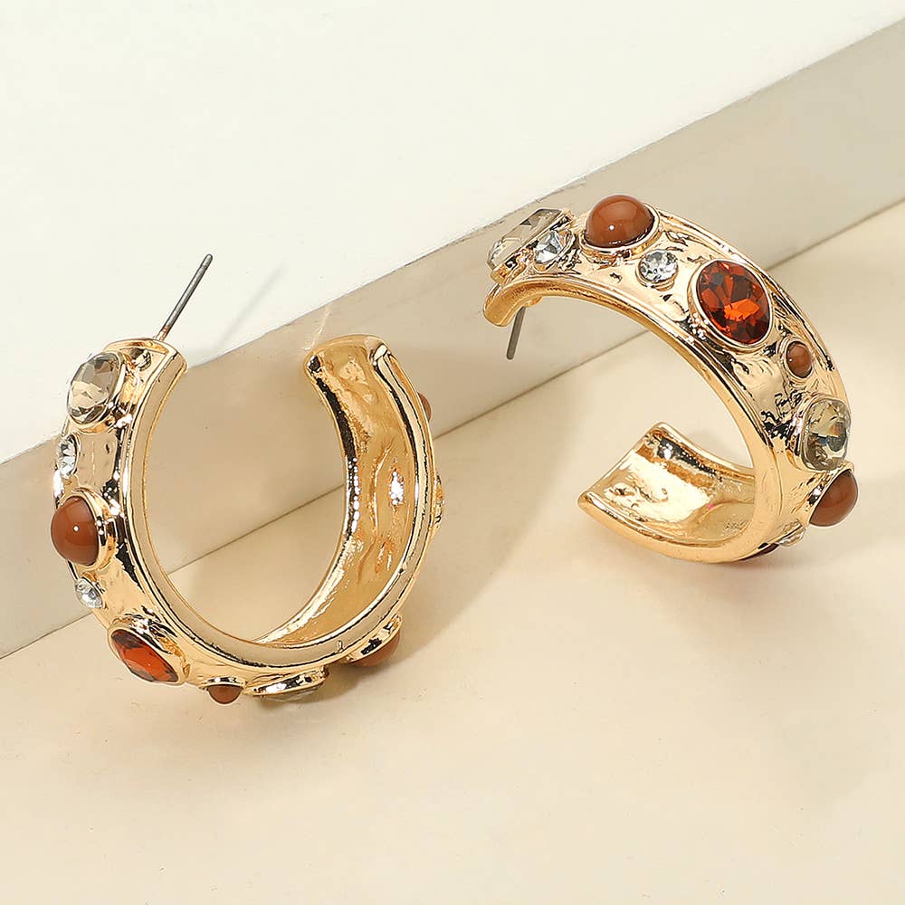 Sensibling Corp. - Wholesale Hoop Earrings - Mixed Stone Pearl Embellished Hoop Earrings10