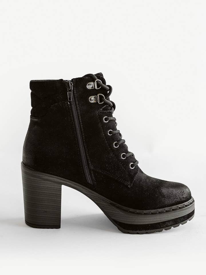 Bongo | Black Lace Up Wedge Bootie 6-11 for wholesale by Glitzy Girlz