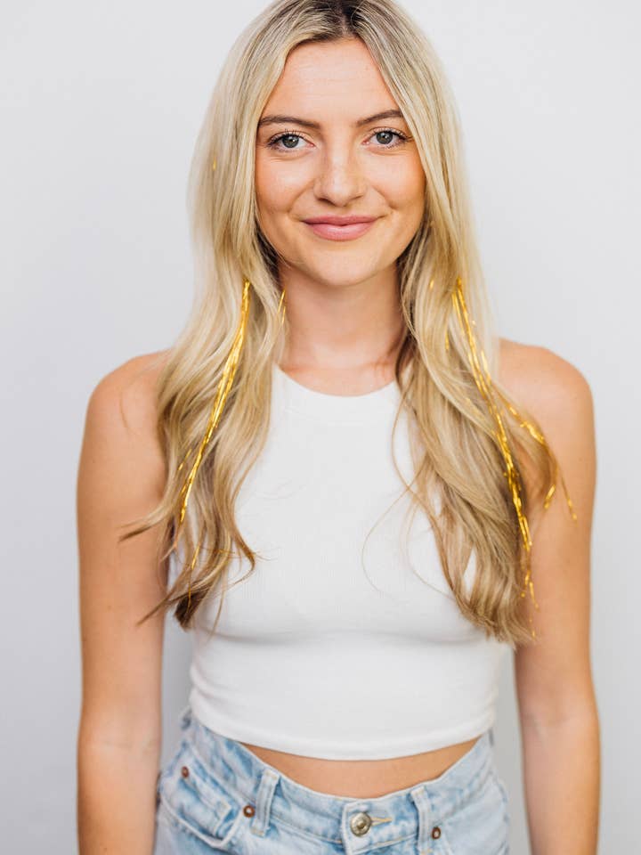 Doré | BFB Tinsel Clip-Ins pour la vente par BFB Hair