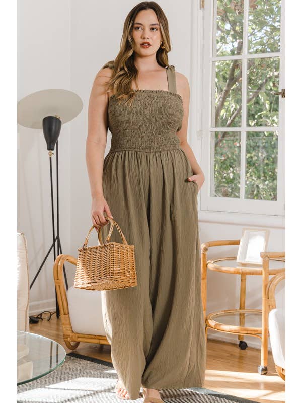 Oddi - Wholesale Jumpsuit - Women's - Plus Bodice Smocked Solid Jumpsuit5