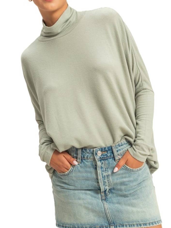 Draped Oversized Turtleneck Dolman Sleeve Top for wholesale by Vanilla Monkey