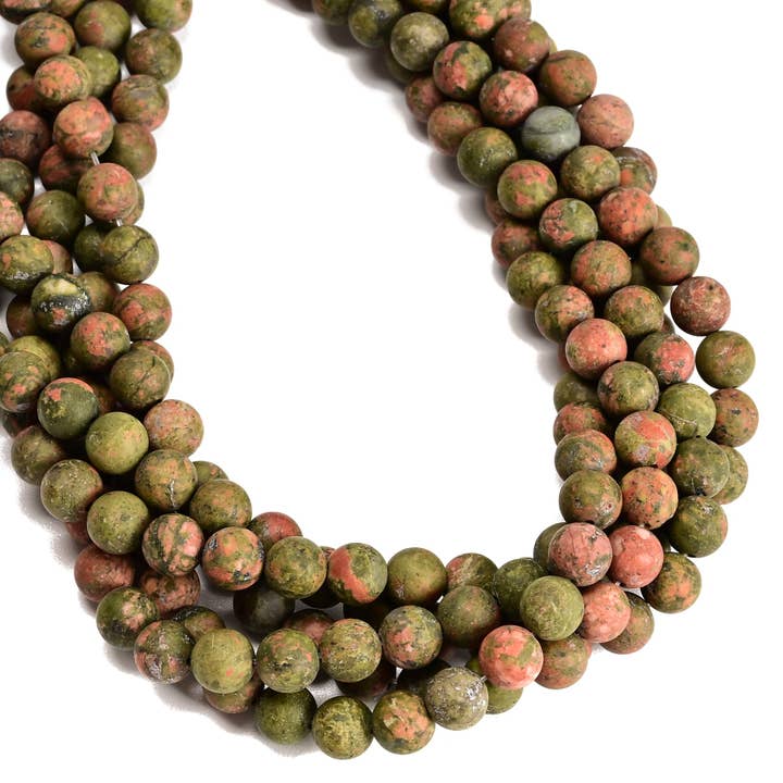 CRCBEADS - Wholesale Beads - 2.0mm Large Hole Unakite Matte Round Beads 8mm 10mm 15.5" Strand1