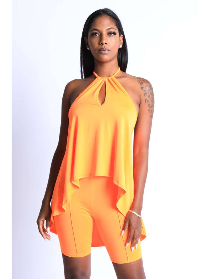 ARANCIO Set High Low Helter con pantaloncini da bici in vendita all'ingrosso su Faire1