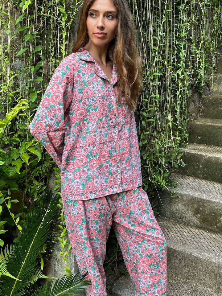 The Fox and The Mermaid – wholesale Sleepwear set – Women's – Women's Block Printed Pajamas- 3 Piece Set