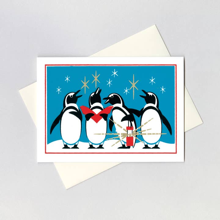 Penguins Singing - Christmas Card for wholesale by Laughing Elephant