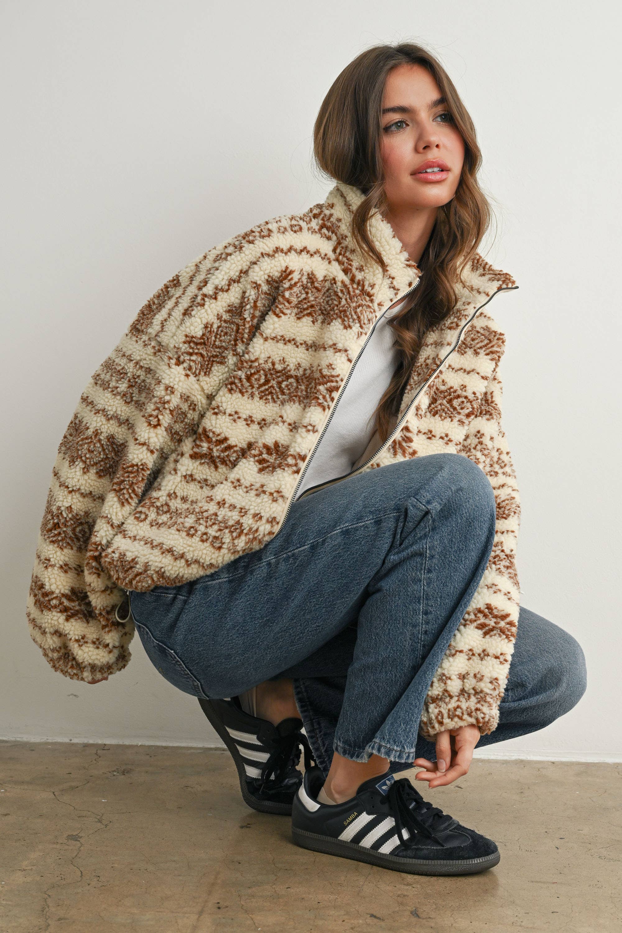 BUTTERMELON - Wholesale Jacket - Women's - Fuzzy Fleece Zip-Front Patterned Jacket - BMJ780720