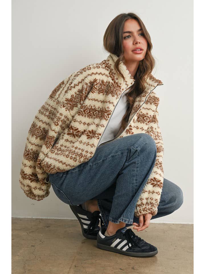 BUTTERMELON - Wholesale Jacket - Women's - Fuzzy Fleece Zip-Front Patterned Jacket - BMJ780720