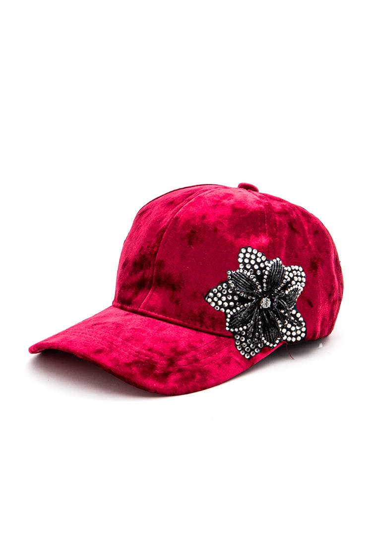 Artini Accessories - Wholesale Baseball Cap - Women's - Rhinestone Flower Velour Cap2
