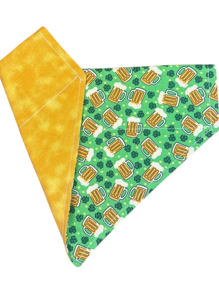 Shamrocks w/Beer & Gold| Reversible Dog Bandana for wholesale by Cambria K9