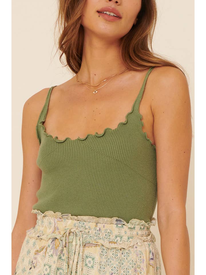 Promesa USA - Wholesale Camisole - Women's - Ribbed Knit Square Neck Lettuce Edge Cami Top