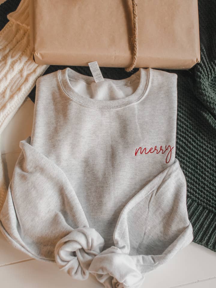 Merry Embroidered Crew for wholesale by 402threads