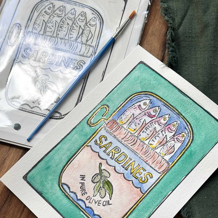 Ashes & Arbor - Wholesale DIY Craft Kit - 5X7 DIY Sardine Watercolor Art Card Kit1